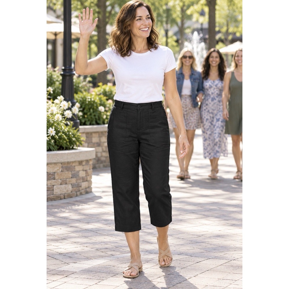Talbots Bristol 100% linen navy wide leg crop pant 4petite